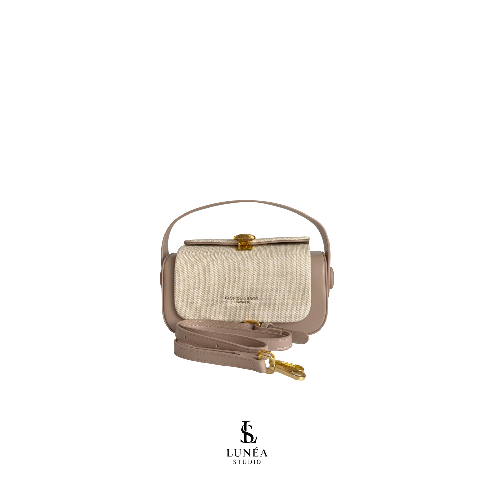 Rectangle Bag – Beige Umhängetasche mit Stoffdetail & goldener Schnalle