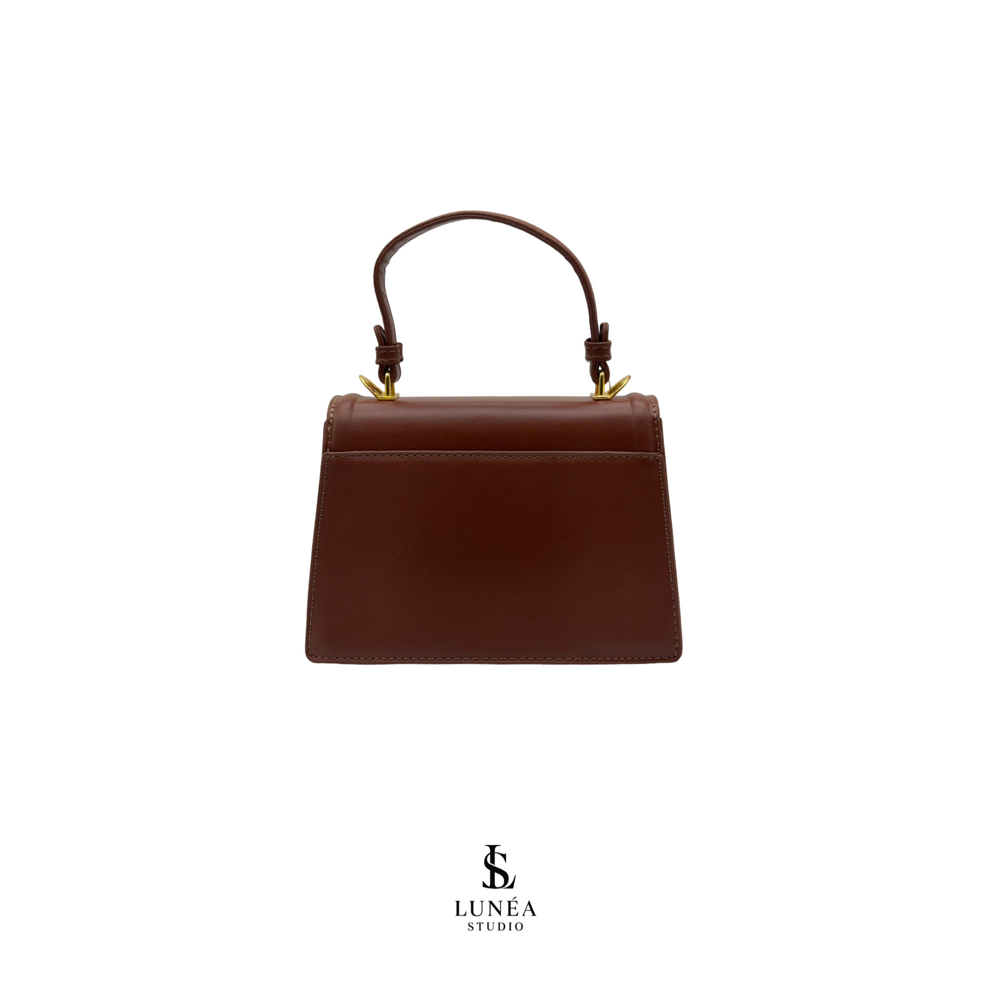 Mini Bag – Elegante vegane Handtasche in Cognac mit Goldschnalle