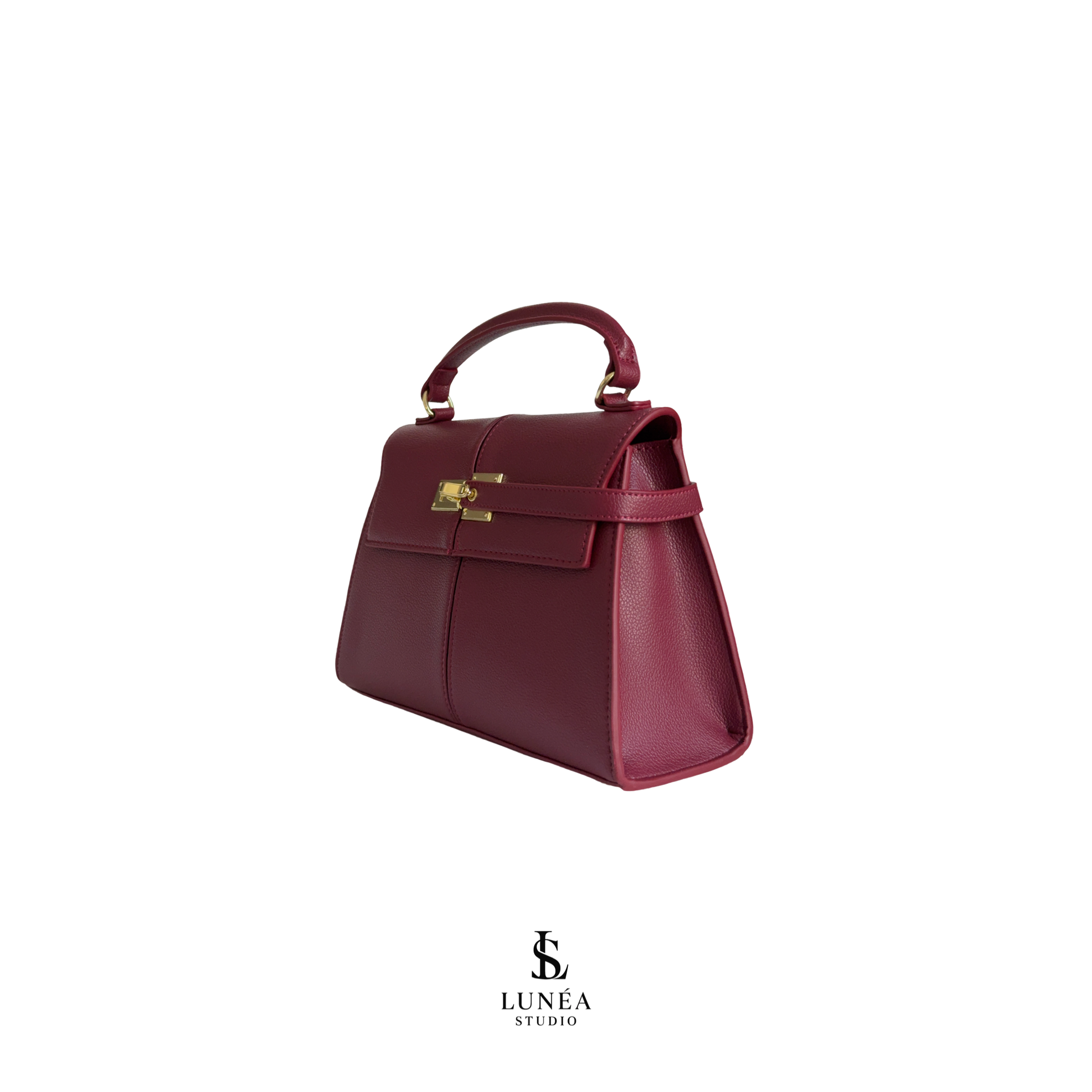 Clara Bag – Signature Handtasche in Burgunderrot mit Goldverschluss
