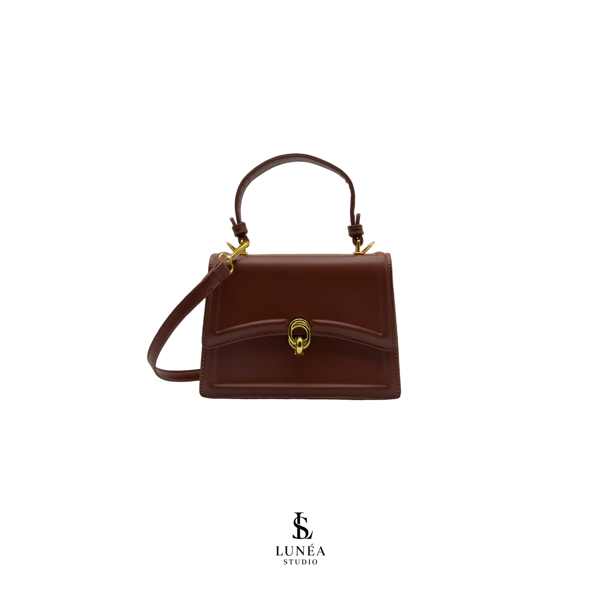 Mini Bag – Elegante vegane Handtasche in Cognac mit Goldschnalle