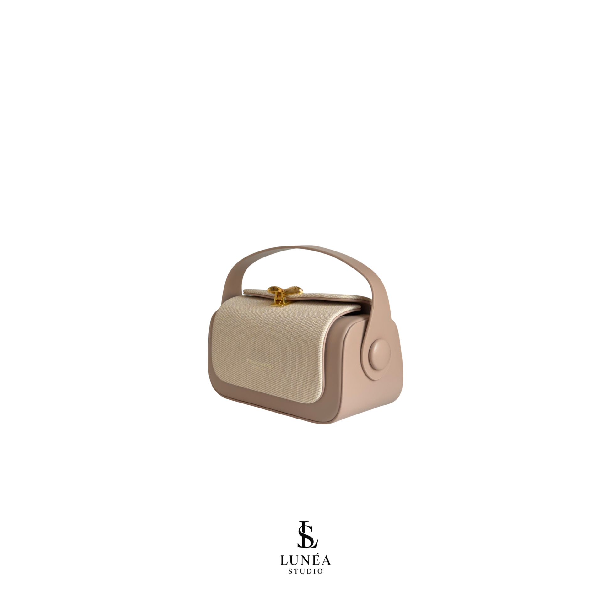 Rectangle Bag – Beige Umhängetasche mit Stoffdetail & goldener Schnalle