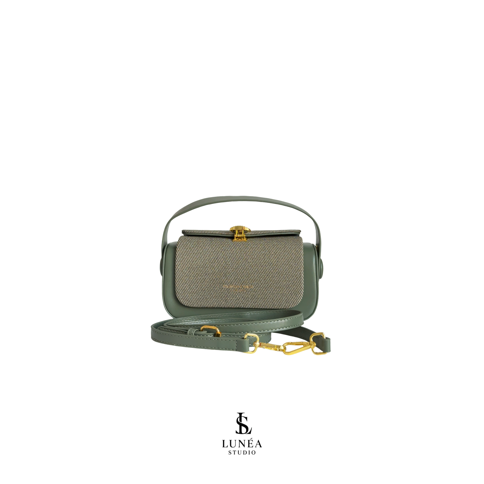Rectangle Bag – Dunkelgrüne Umhängetasche mit Stoffdetail & goldener Schnalle
