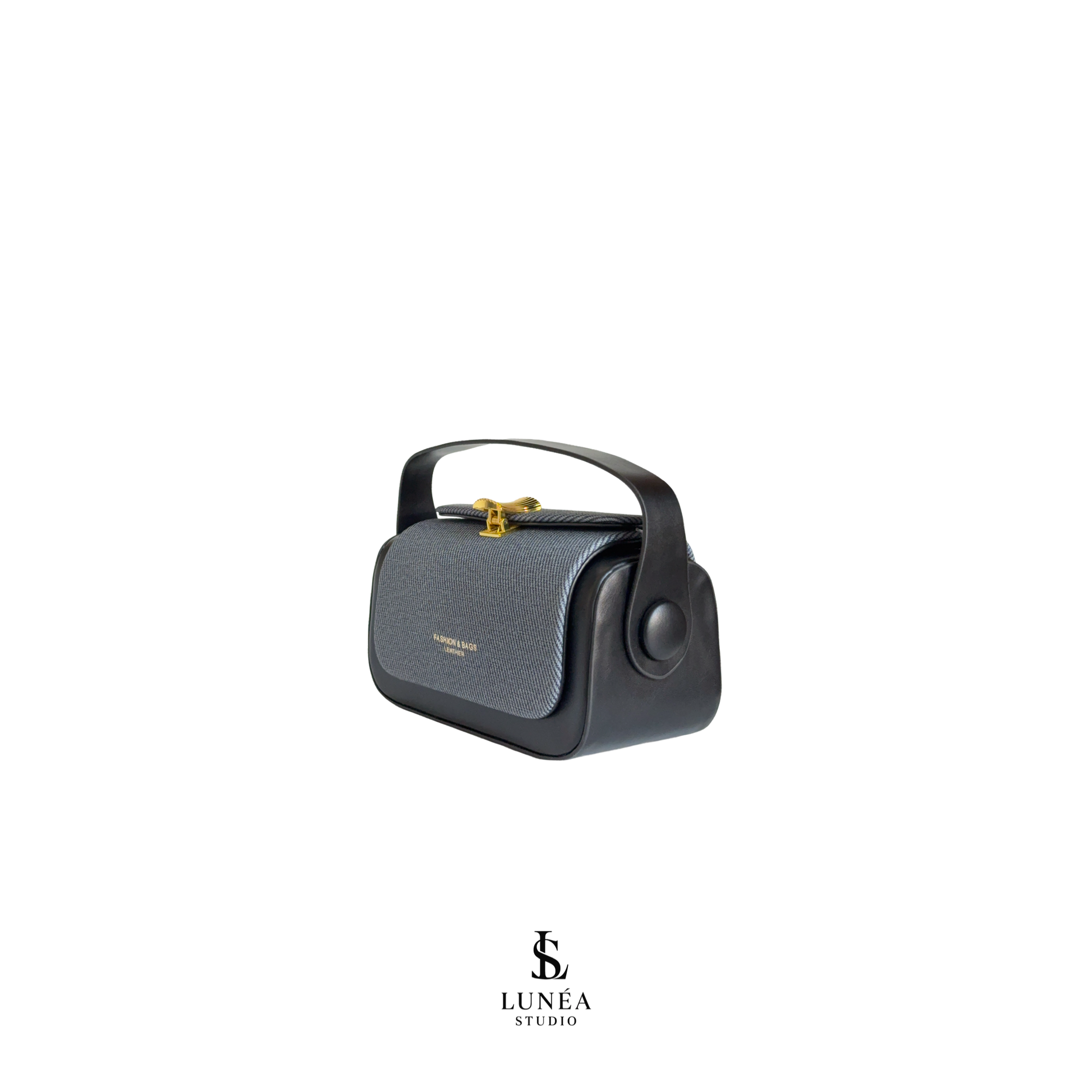 Rectangle Bag – Schwarze Umhängetasche mit Stoffdetail & goldener Schnalle