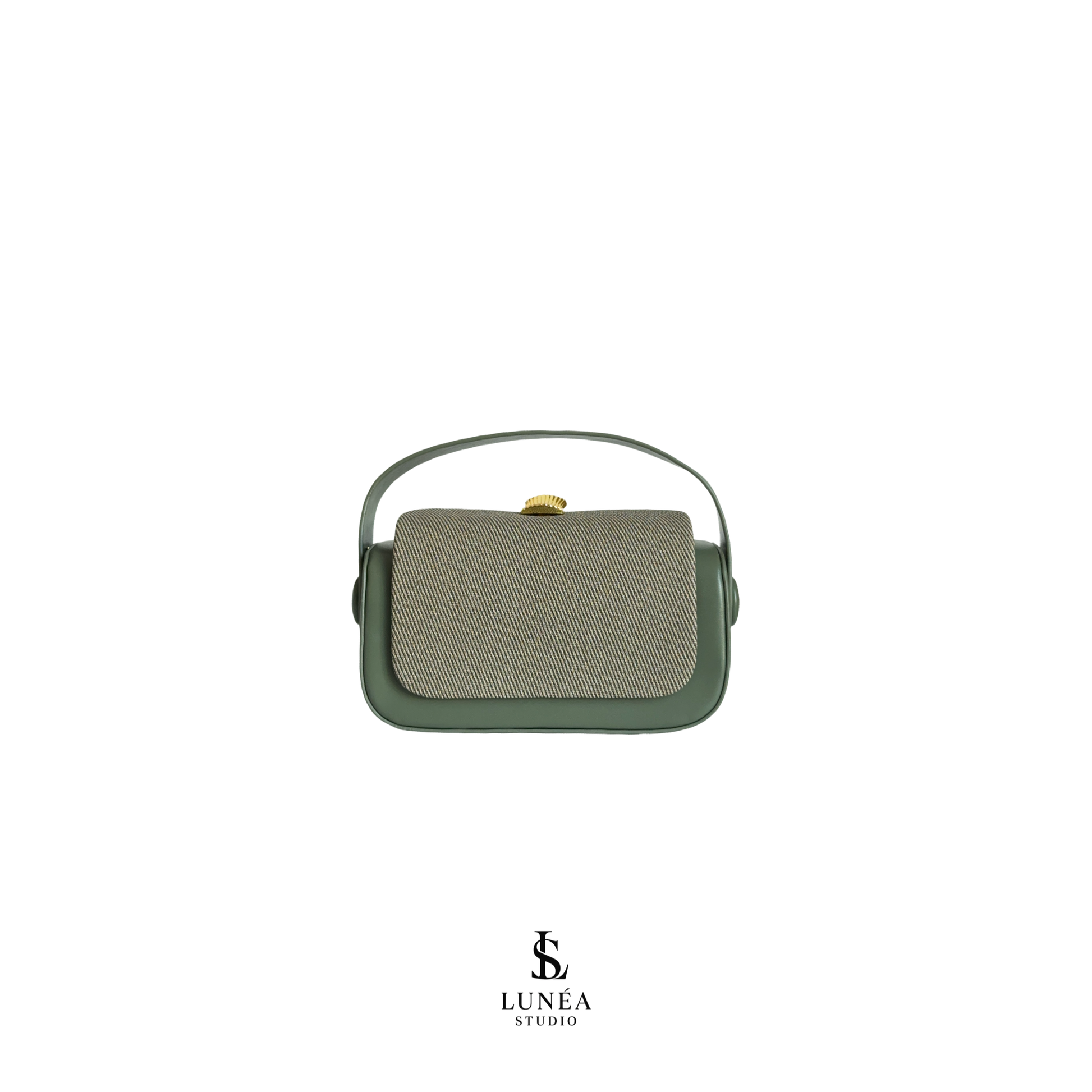 Rectangle Bag – Dunkelgrüne Umhängetasche mit Stoffdetail & goldener Schnalle