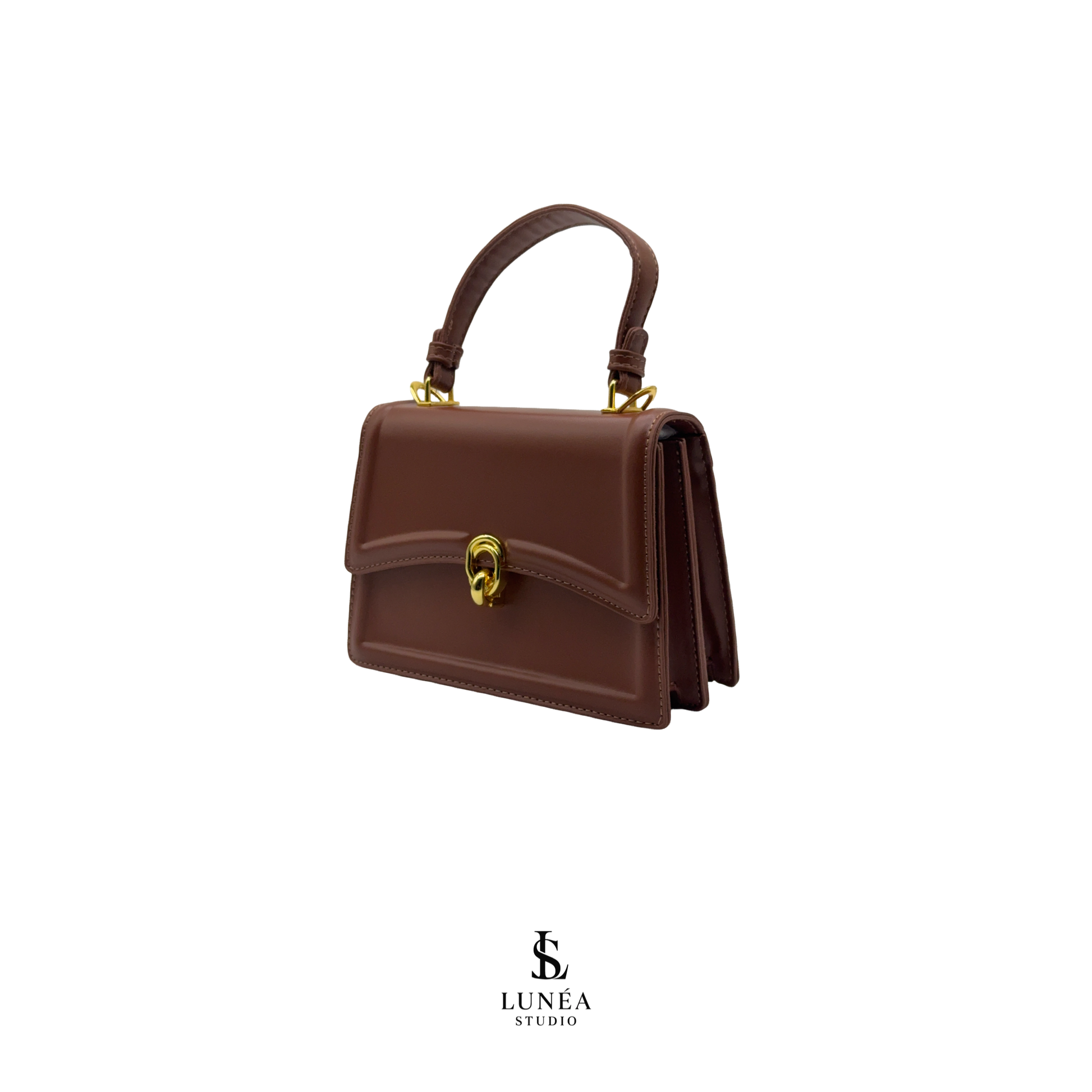 Mini Bag – Elegante vegane Handtasche in Cognac mit Goldschnalle