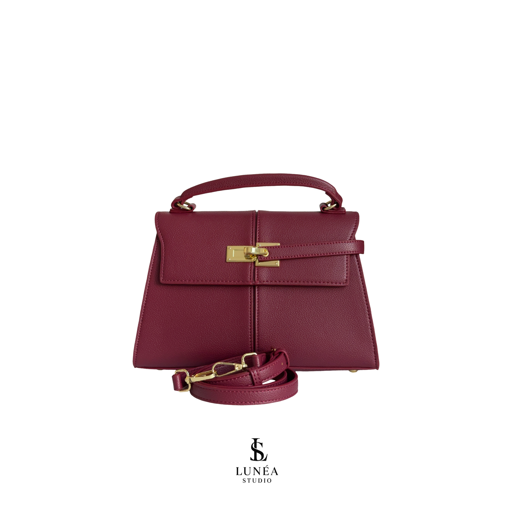 Clara Bag – Signature Handtasche in Burgunderrot mit Goldverschluss