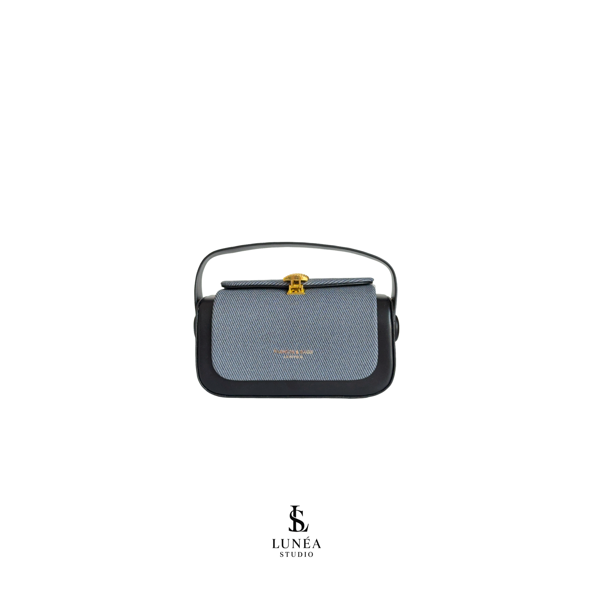 Rectangle Bag – Schwarze Umhängetasche mit Stoffdetail & goldener Schnalle