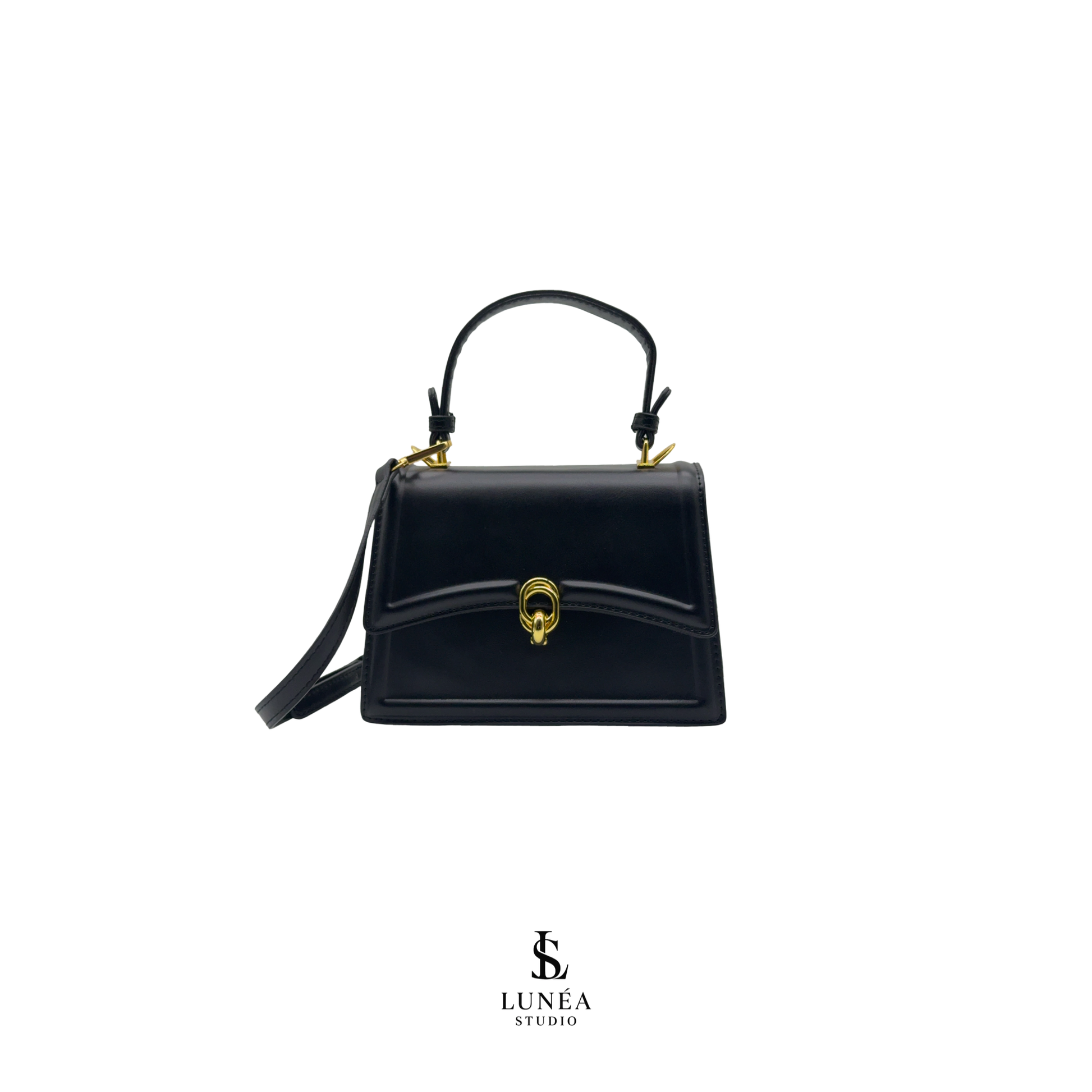 Mini Bag – Elegante vegane Handtasche in Schwarz mit Goldschnalle
