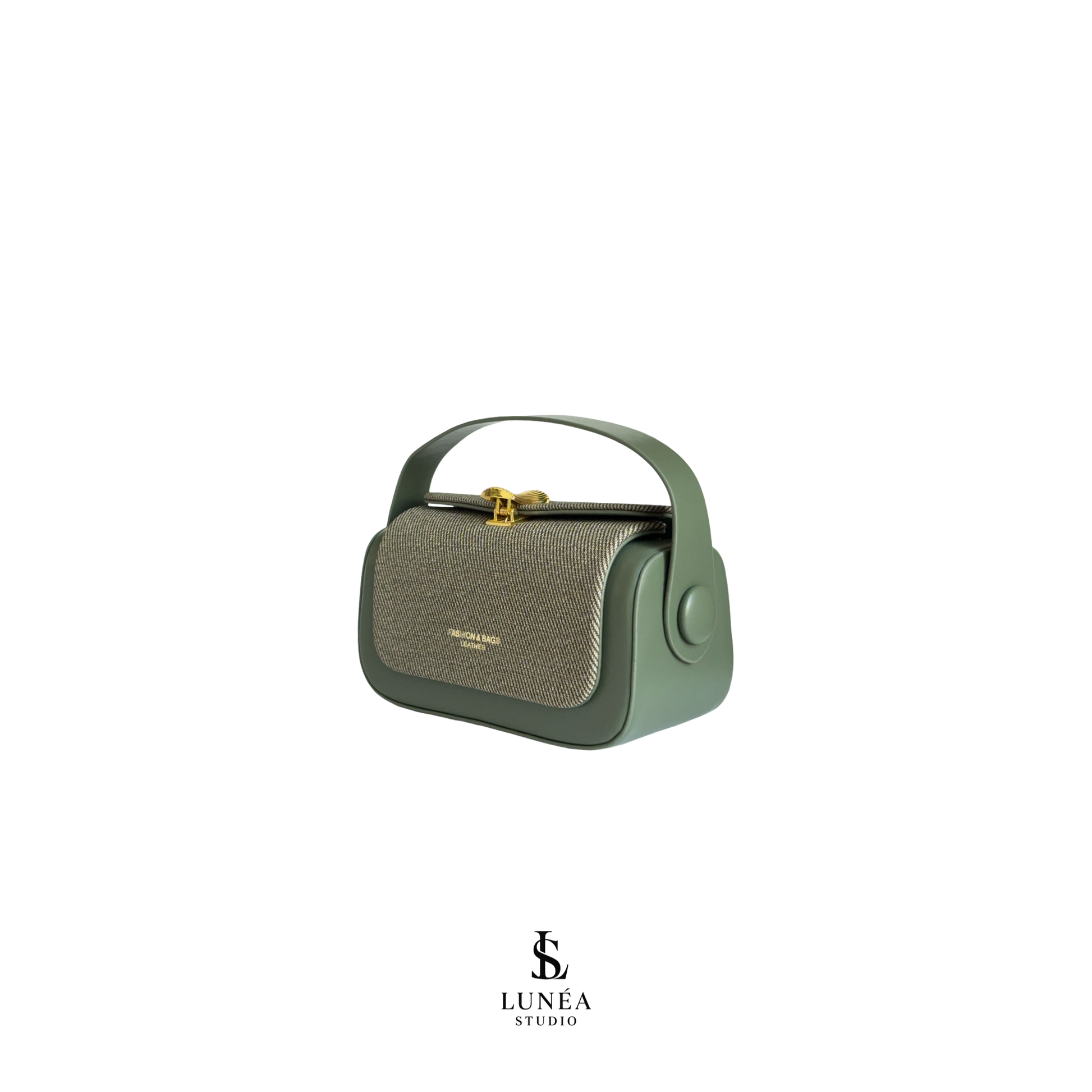 Rectangle Bag – Dunkelgrüne Umhängetasche mit Stoffdetail & goldener Schnalle
