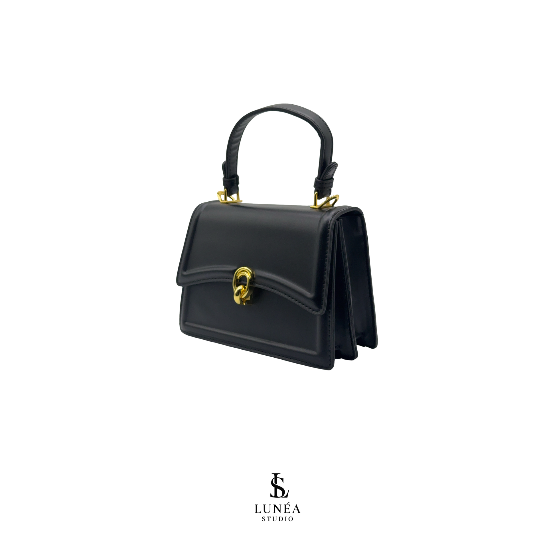 Mini Bag – Elegante vegane Handtasche in Schwarz mit Goldschnalle