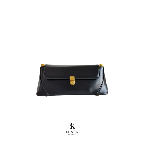 Amélie Bag – Schwarze Schultertasche mit Goldverschluss