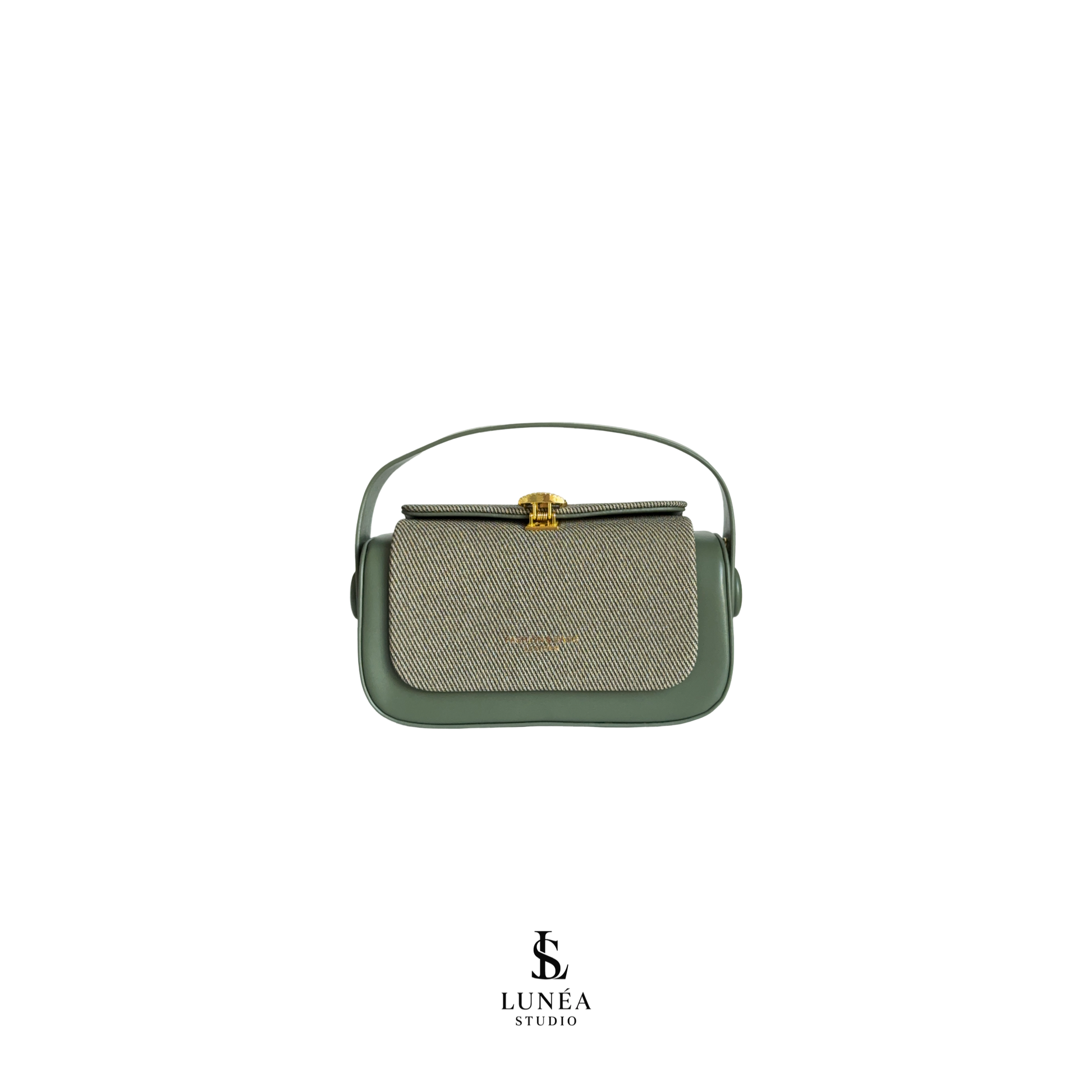 Rectangle Bag – Dunkelgrüne Umhängetasche mit Stoffdetail & goldener Schnalle
