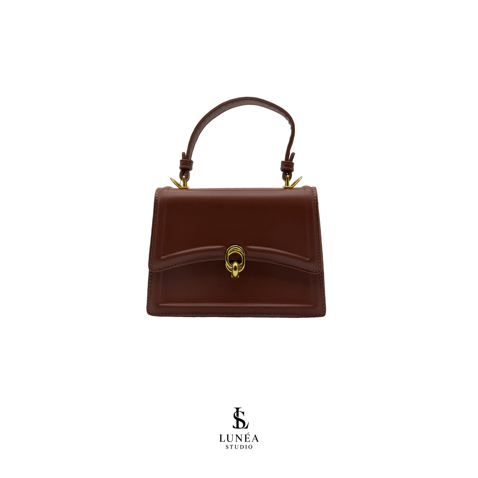 Mini Bag – Elegante vegane Handtasche in Cognac mit Goldschnalle