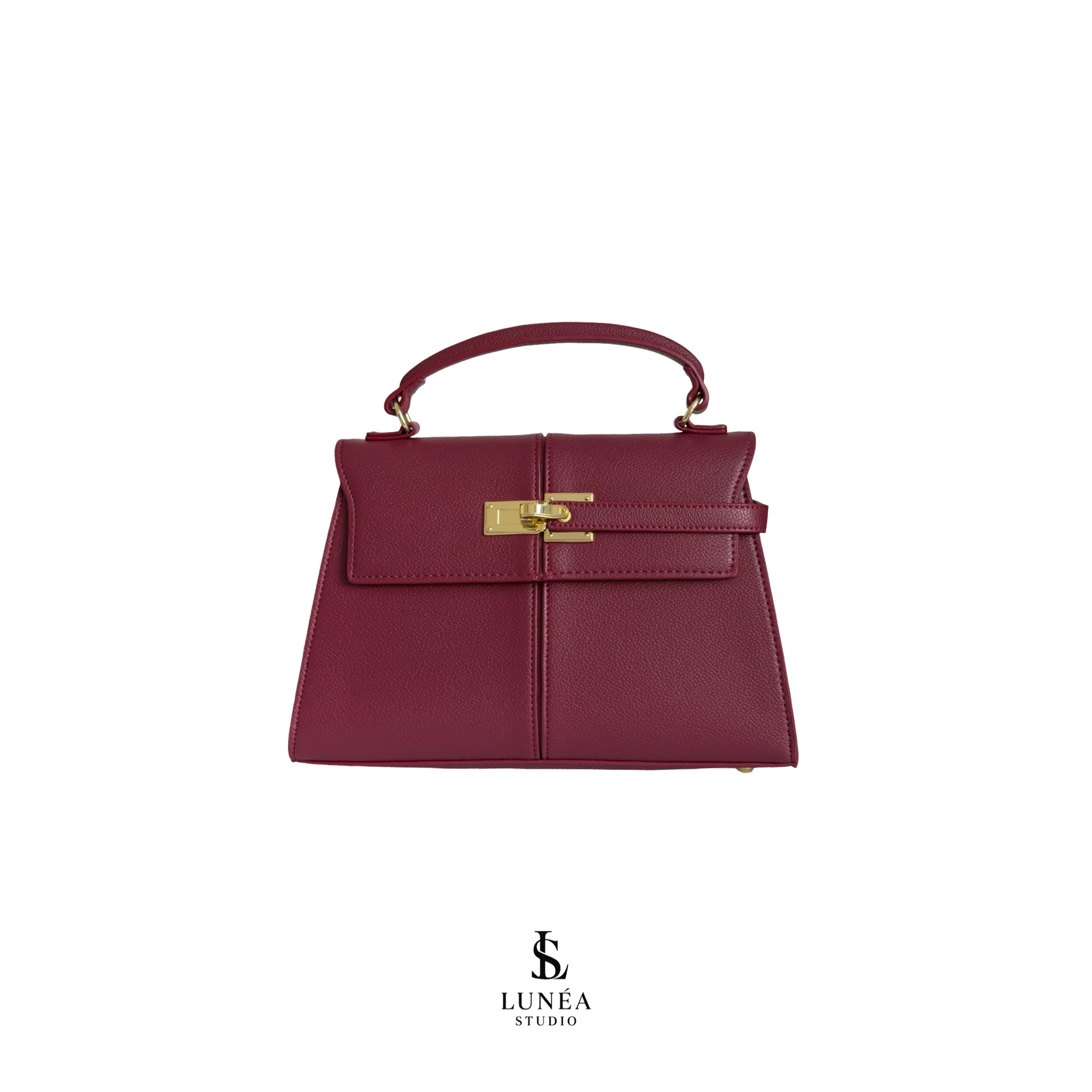 Clara Bag – Signature Handtasche in Burgunderrot mit Goldverschluss