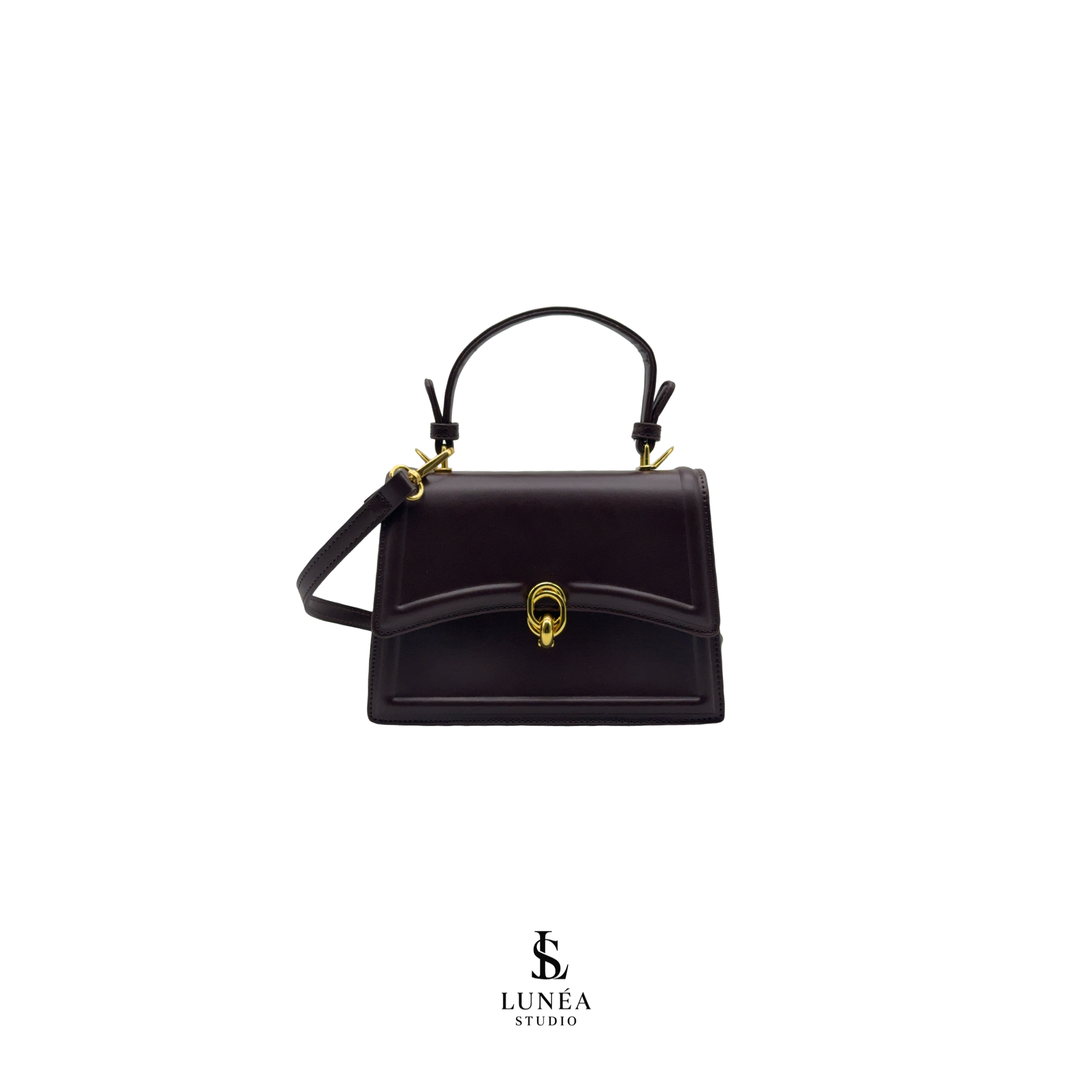 Mini Bag – Elegante vegane Handtasche in Dunkelbraun mit Goldschnalle