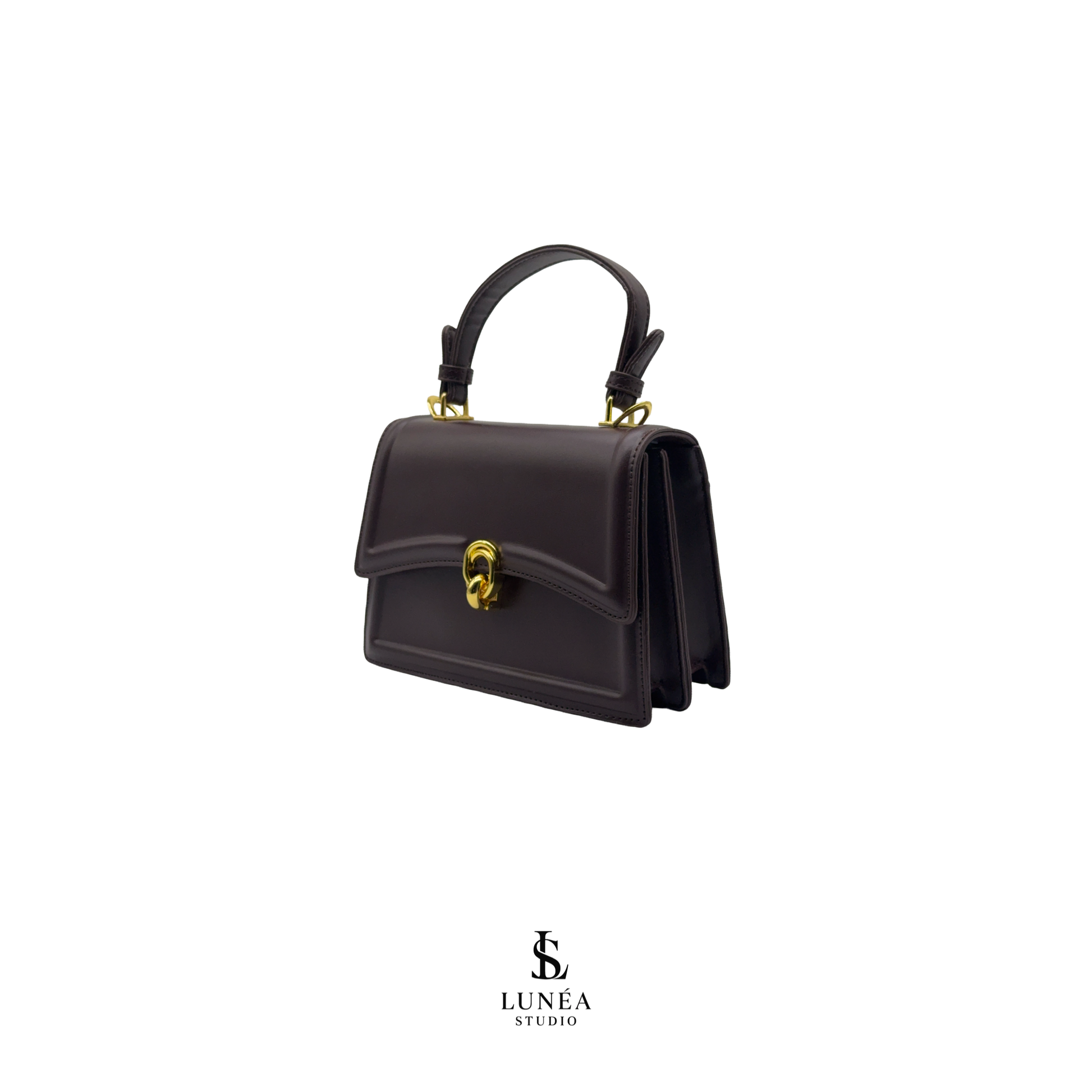 Mini Bag – Elegante vegane Handtasche in Dunkelbraun mit Goldschnalle