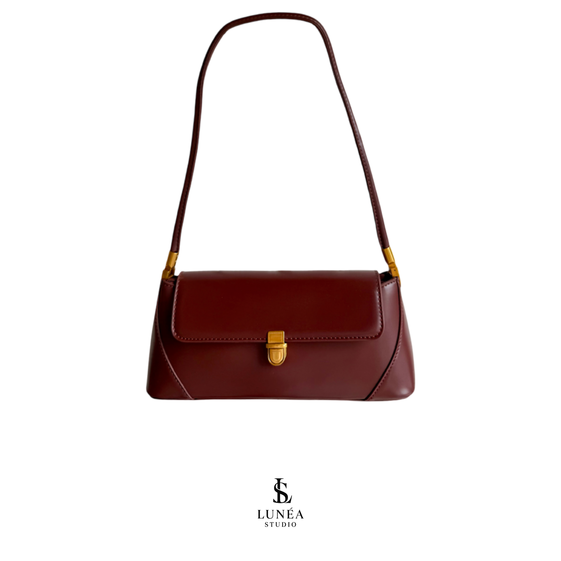 Amélie Bag – Braunrote Schultertasche mit Goldverschluss