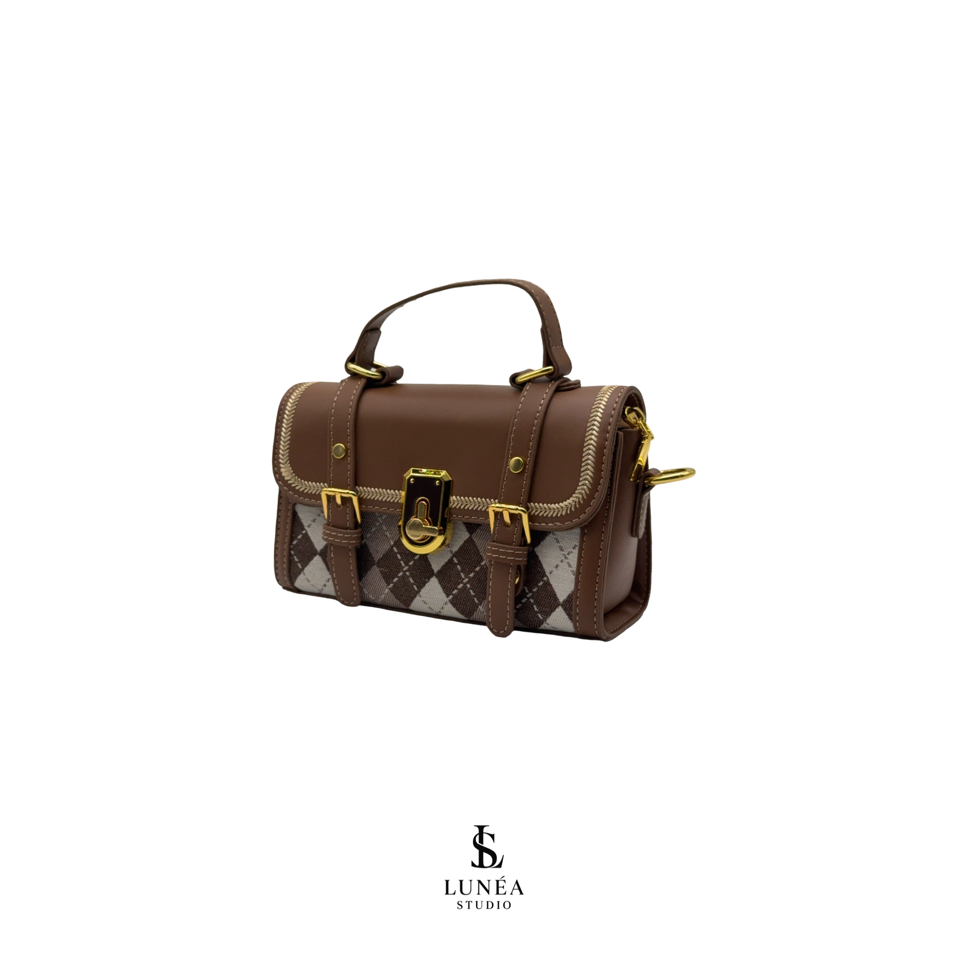 Marais Bag – Umhängetasche mit Argyle-Stoff & goldenen Details