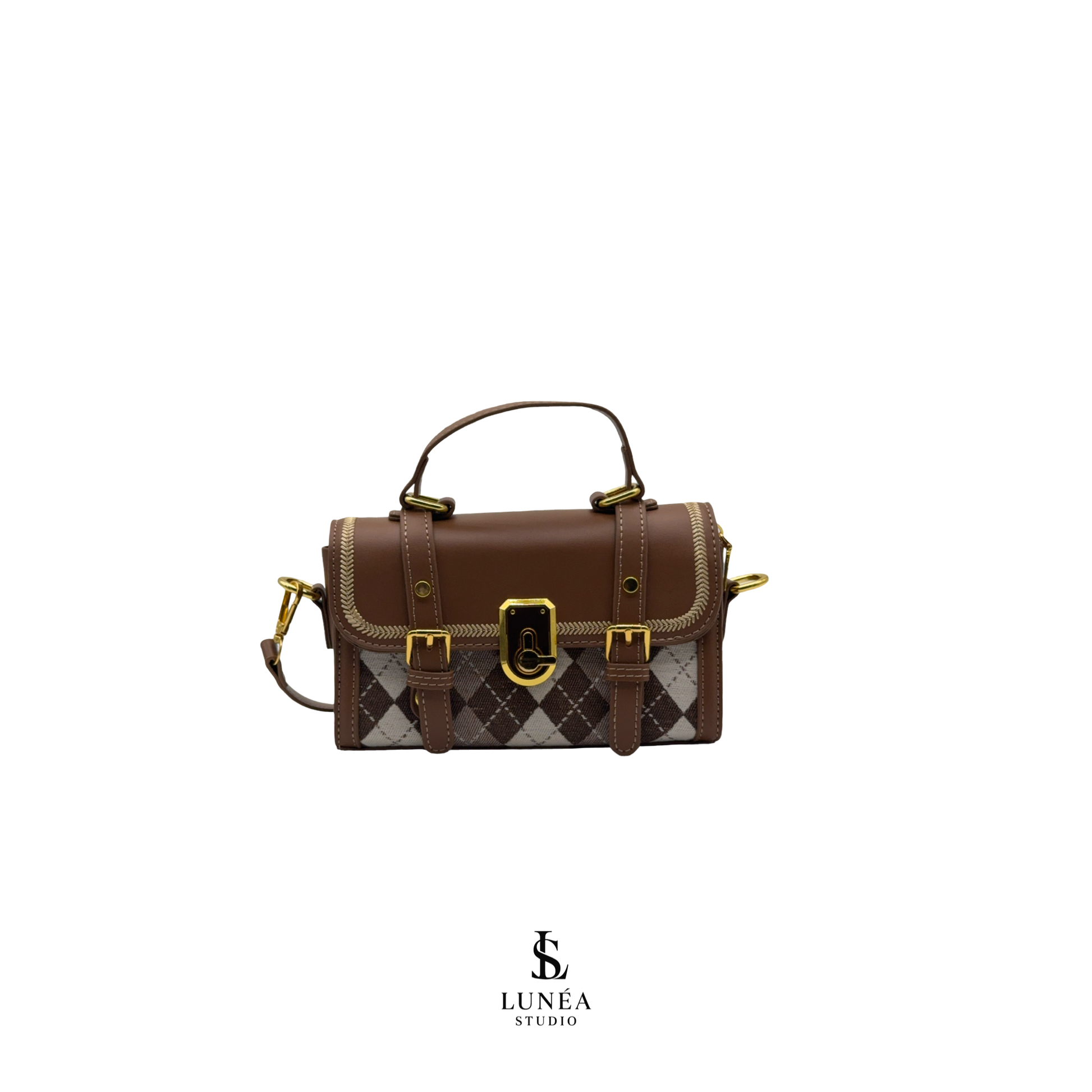 Marais Bag – Umhängetasche mit Argyle-Stoff & goldenen Details