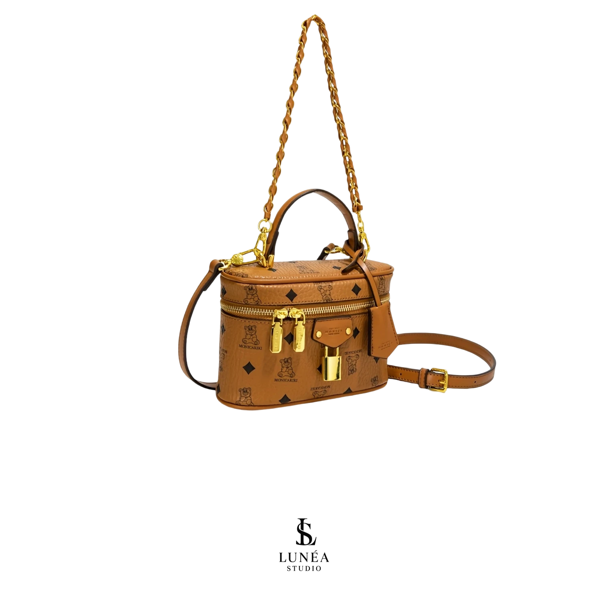 Vault Bag – Mini-Tasche mit Goldschloss & Teddybär-Print
