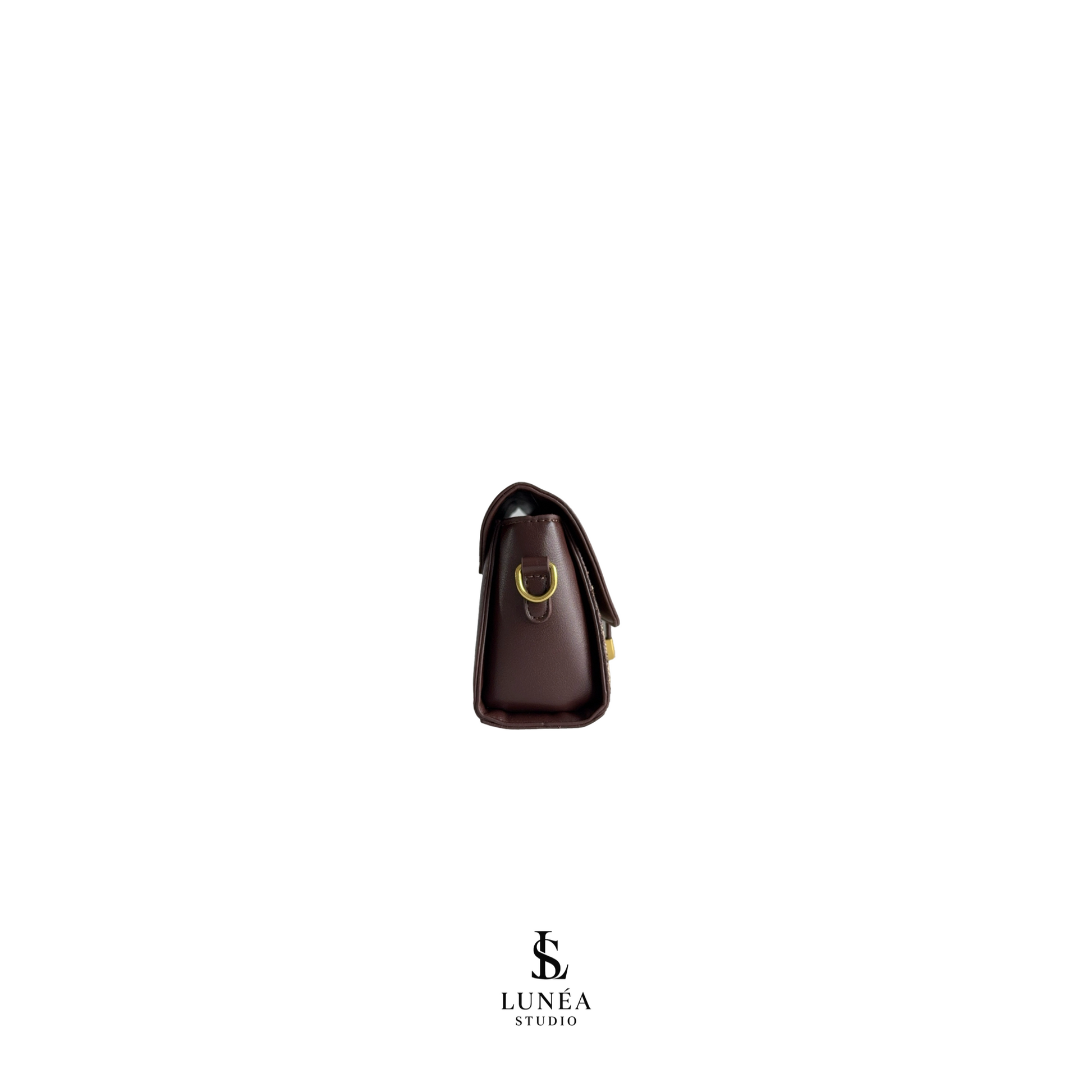 Édit Mini Bag – Braune Tasche Hahnentritt-Stoff & Goldverschluss
