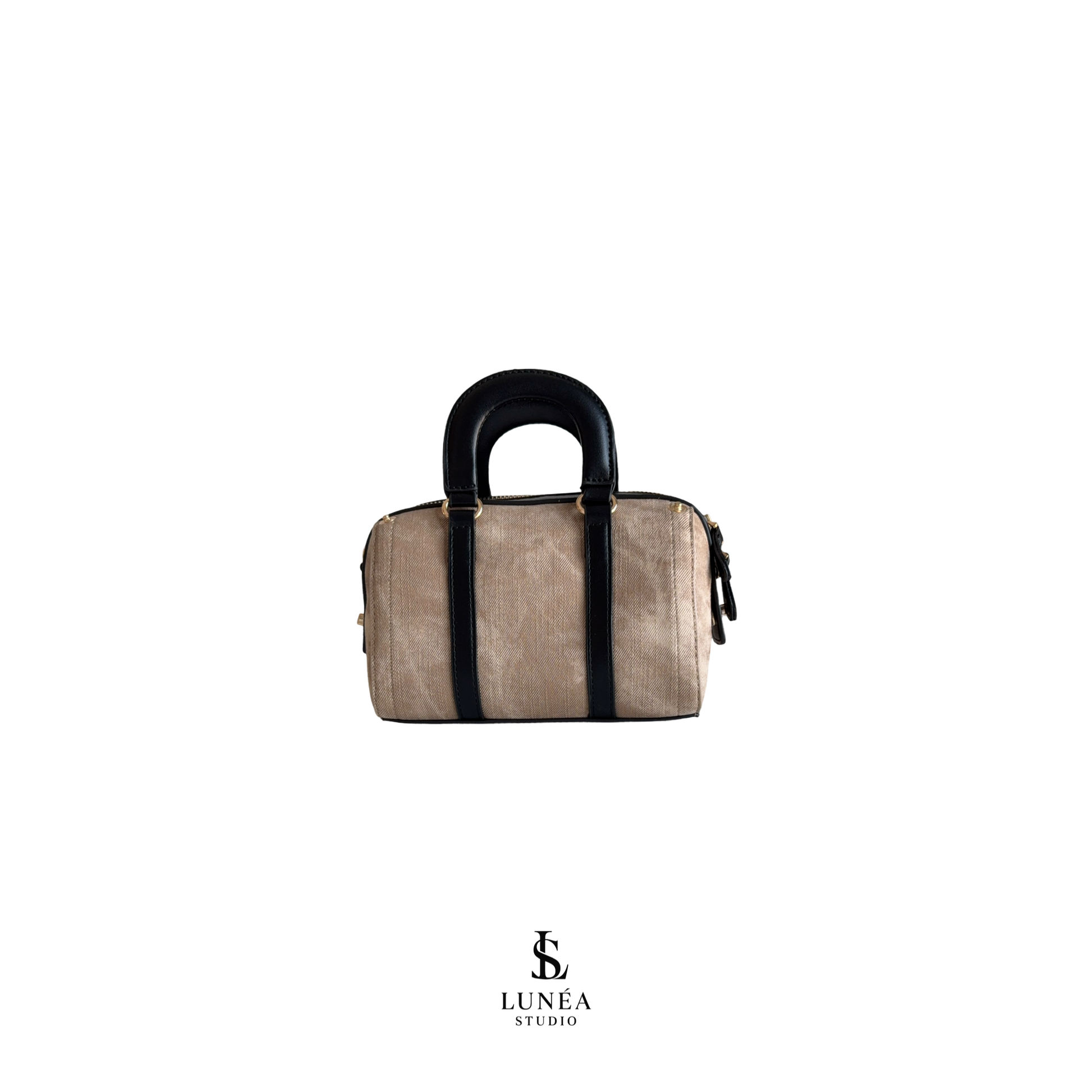 Mini Boston Bag – Strukturiert aus Canvas mit schwarzen Details & Goldakzenten