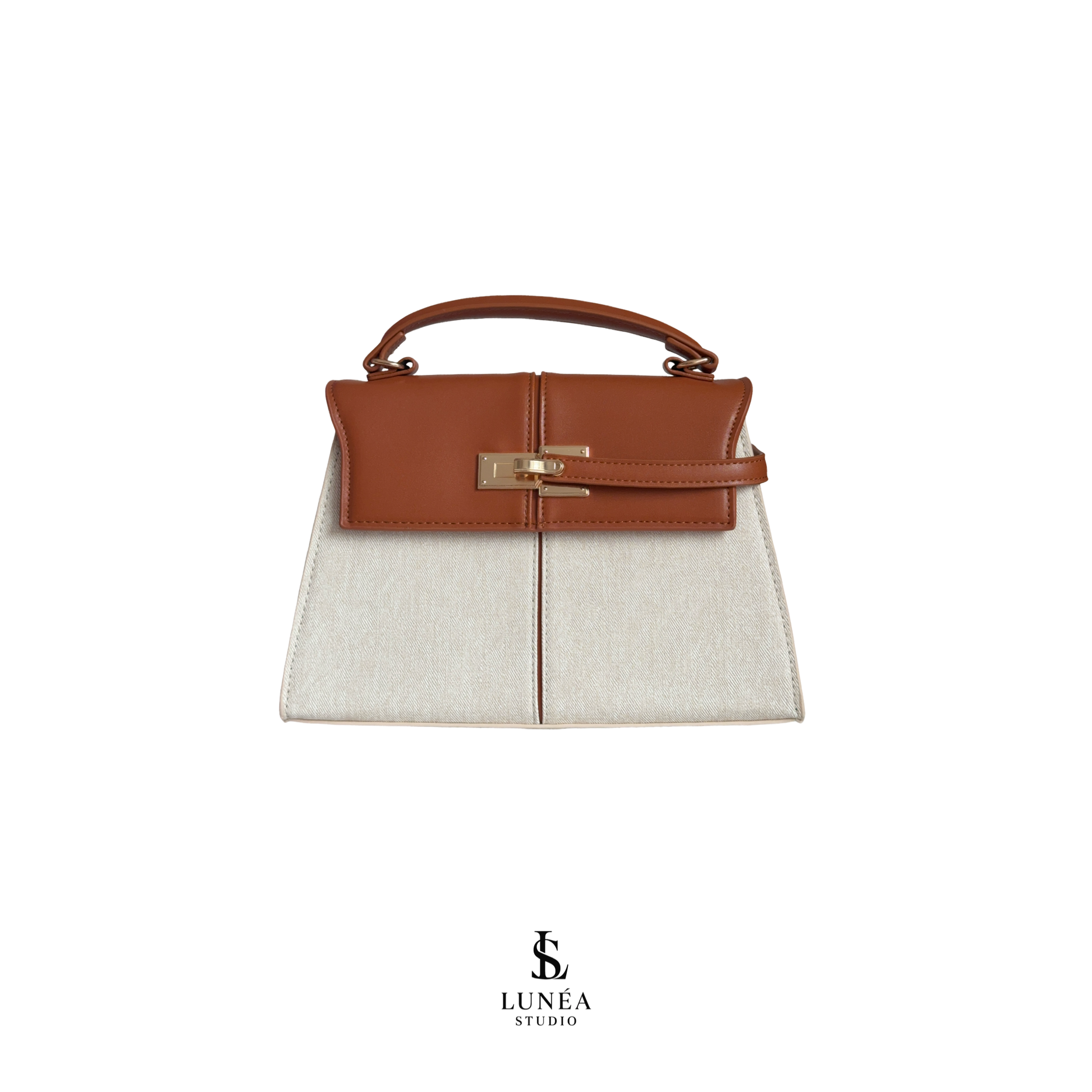 Eloise Bag – Signature Handtasche in Canvas & Cognac mit Goldverschluss