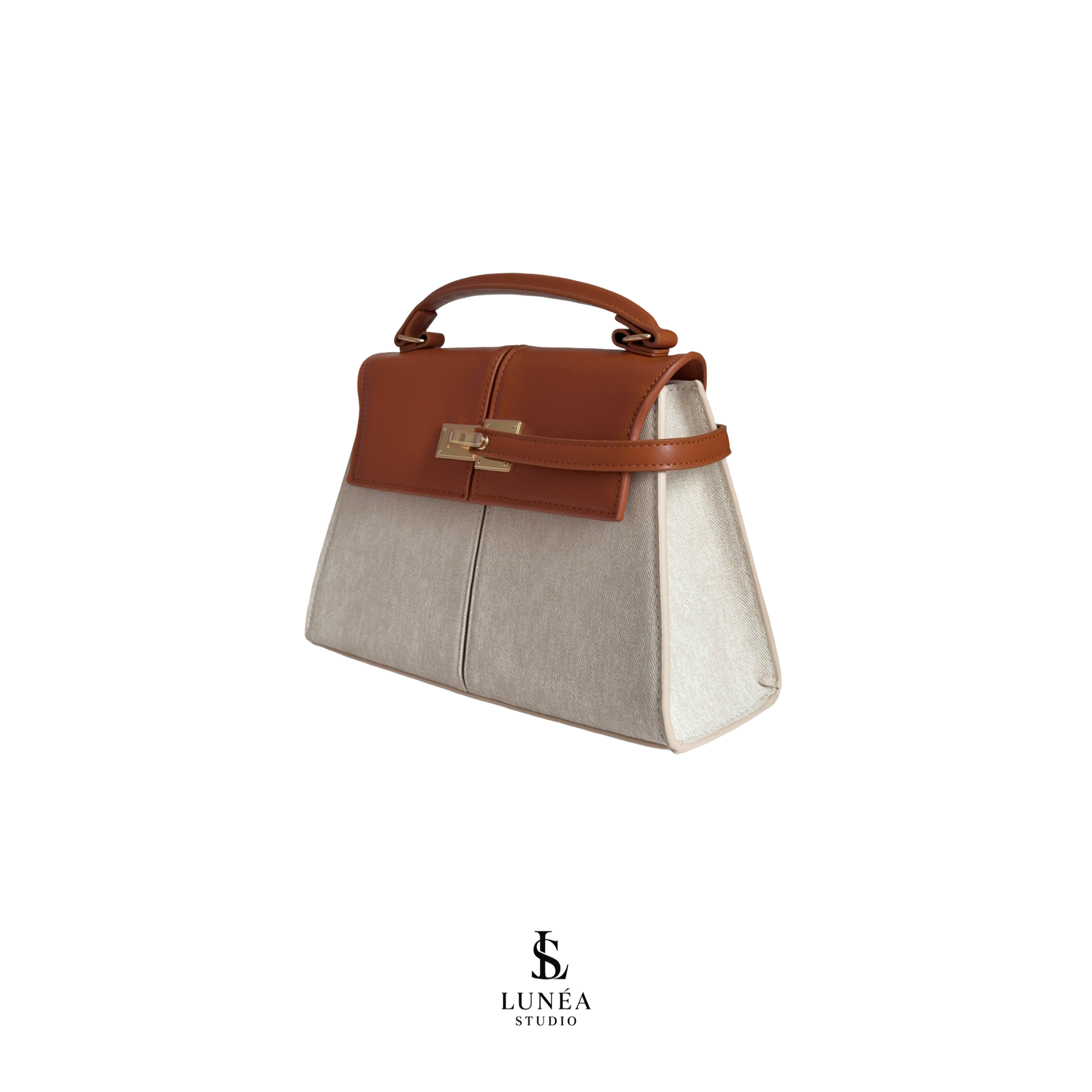 Eloise Bag – Signature Handtasche in Canvas & Cognac mit Goldverschluss