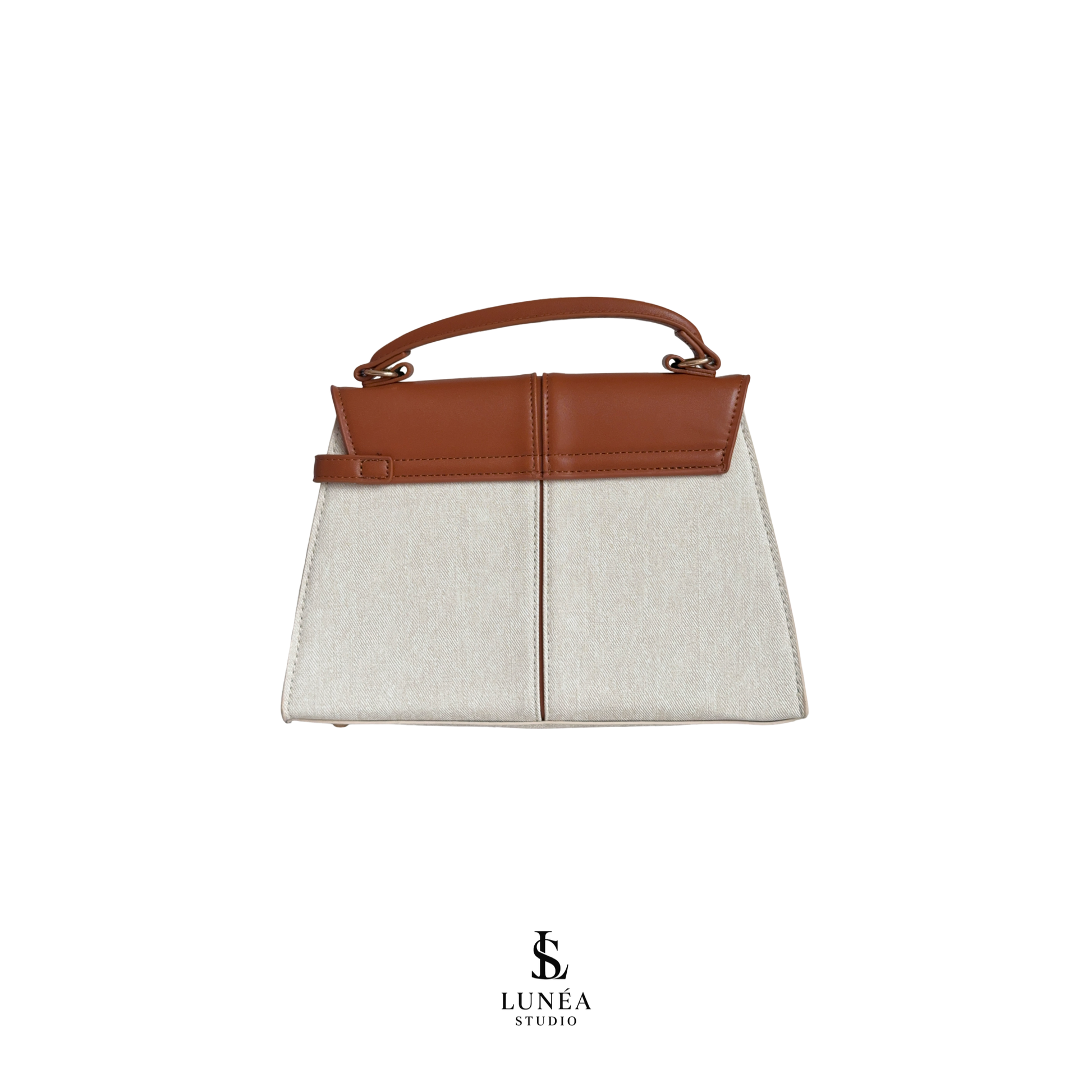 Eloise Bag – Signature Handtasche in Canvas & Cognac mit Goldverschluss
