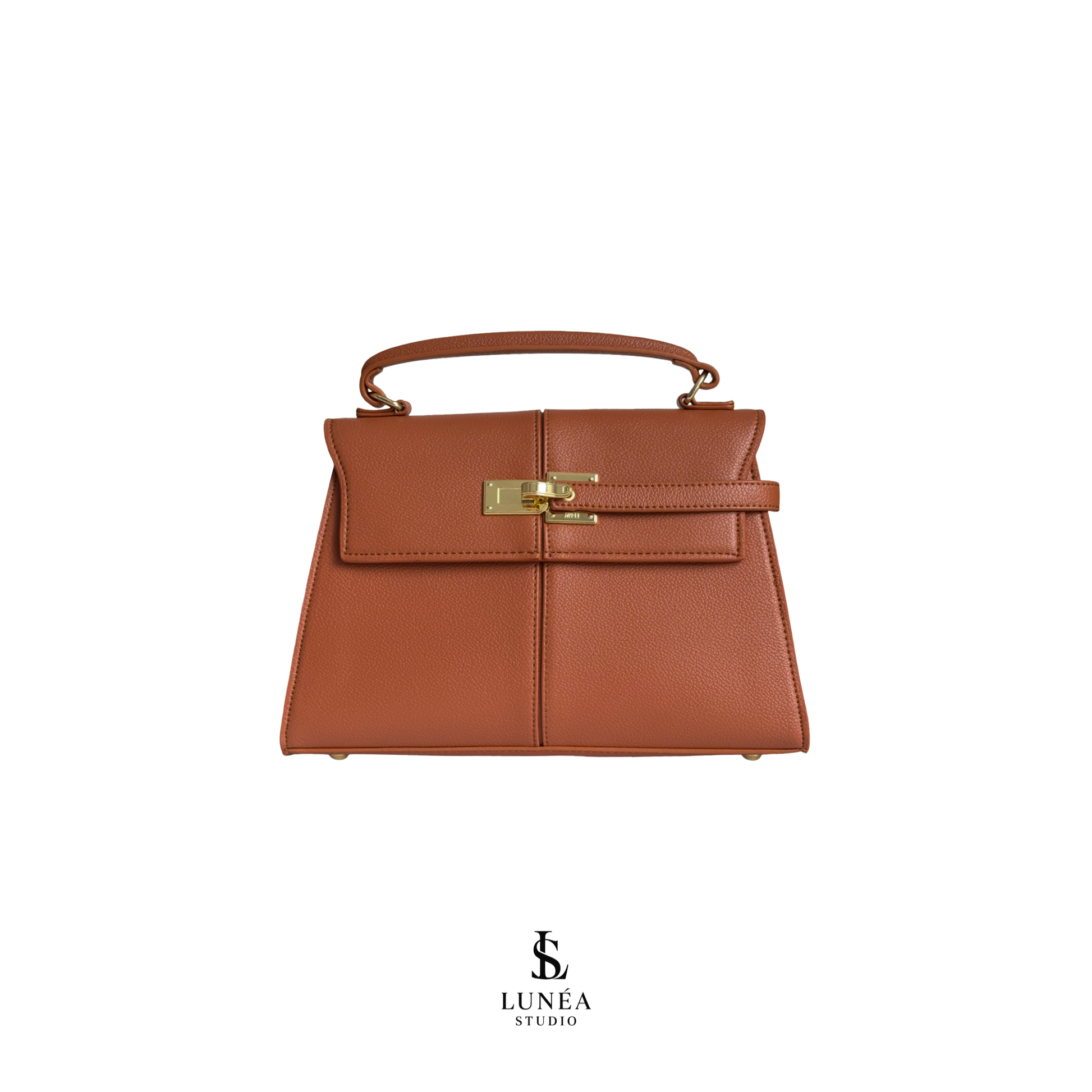 Aria Bag – Signature Handtasche in Cognac mit Goldverschluss