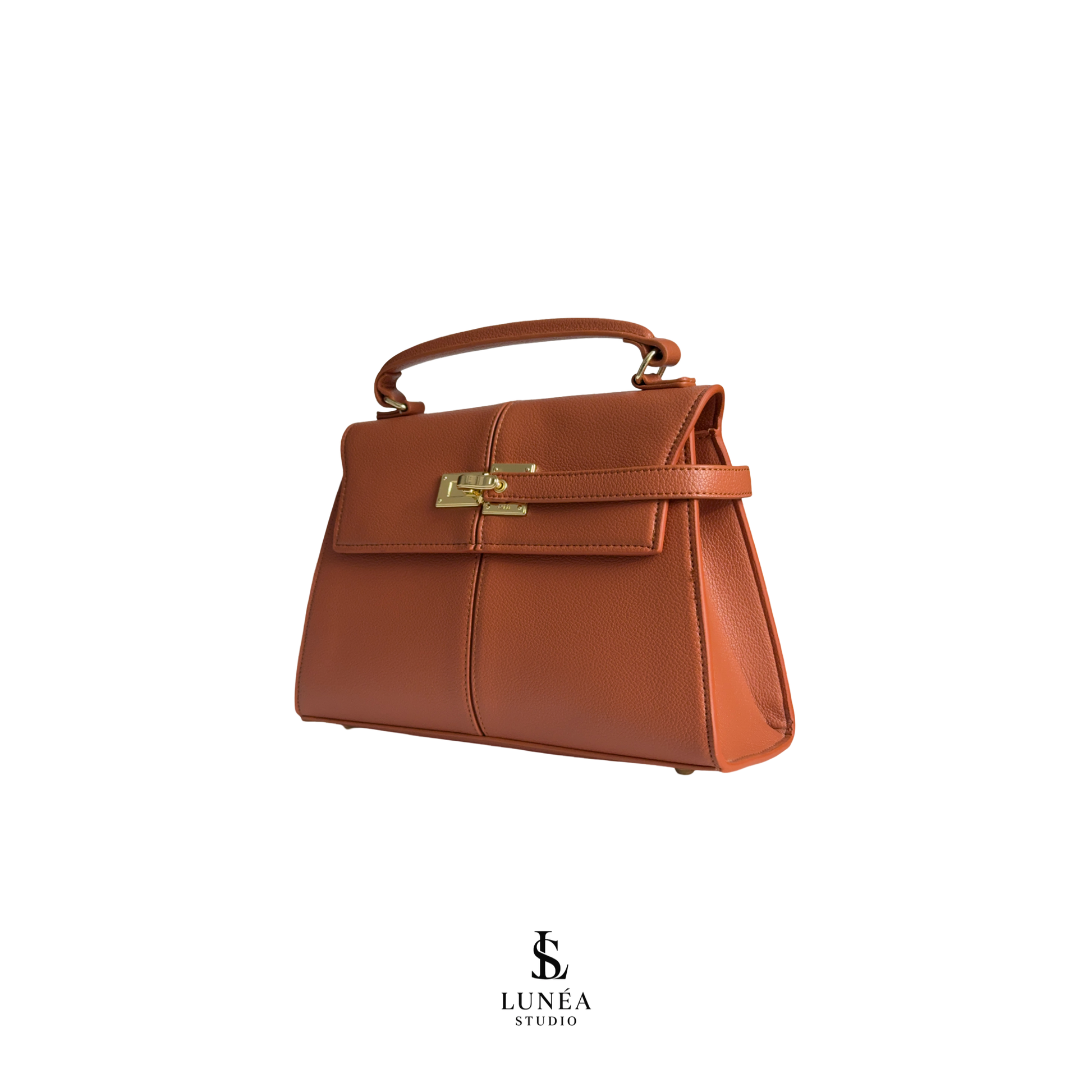 Aria Bag – Signature Handtasche in Cognac mit Goldverschluss