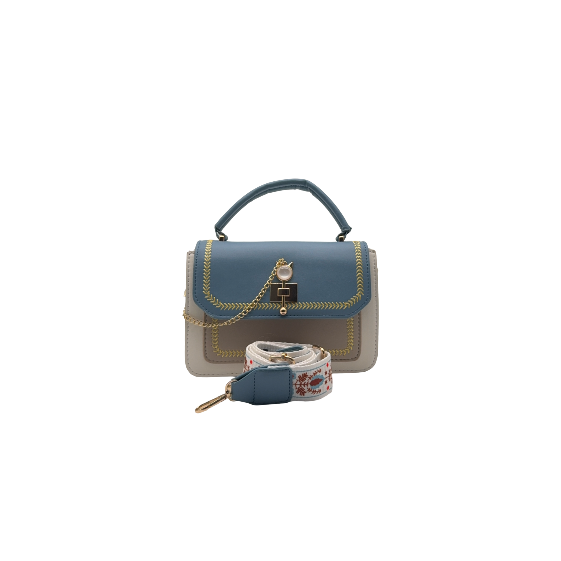 Colorée Bag – Blaubeige Handtasche mit Ziernähten