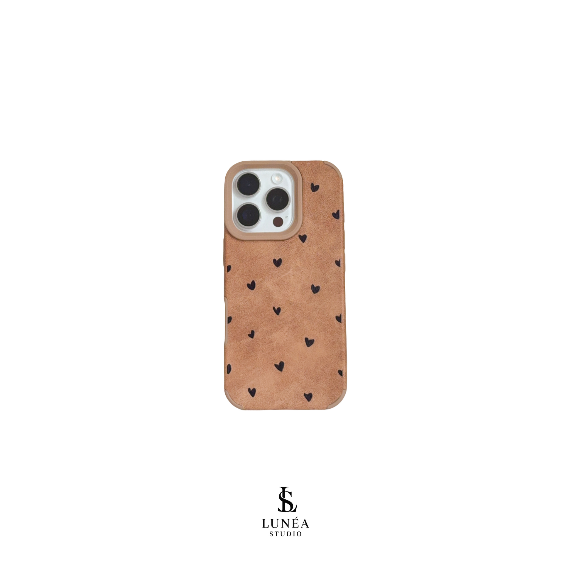 iPhone-Hülle Cognac mit Herzprint - Wildlederoptik