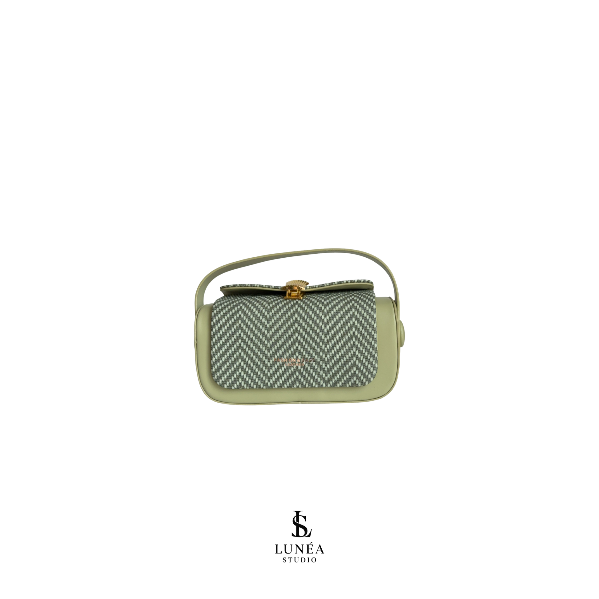 Rectangle Bag – Salbeigrüne Umhängetasche mit Fischgrät Canvas & goldener Schnalle